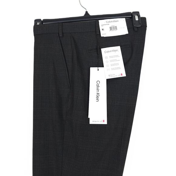Calvin Klein Men's Slim-Fit Infinite Stretch Dress Pant Charcoal Plaid 36x30 NWT - Picture 1 of 6